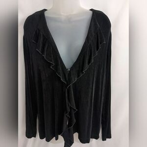 CHICOS Christmas Holiday black velvet ruffled Grunge‎ whimsigoth western top
